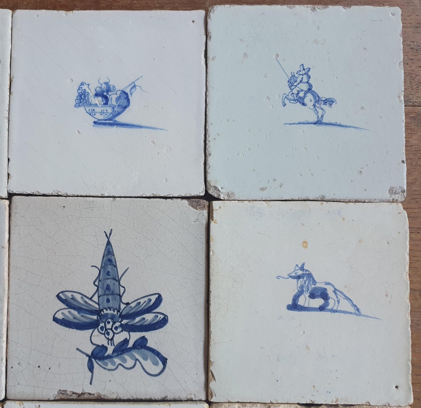 9 x Antique Delft Mix Tiles, 17th-18th  Century Dutch Wall Decor. figuetile