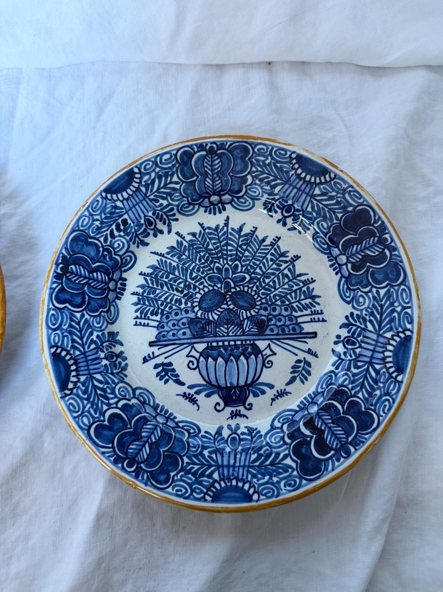 Antique pair of  Delft blue Plates,  dutch pottery ,  Handpainted Decor, 18th Century (Set of 2) wallplates peacock