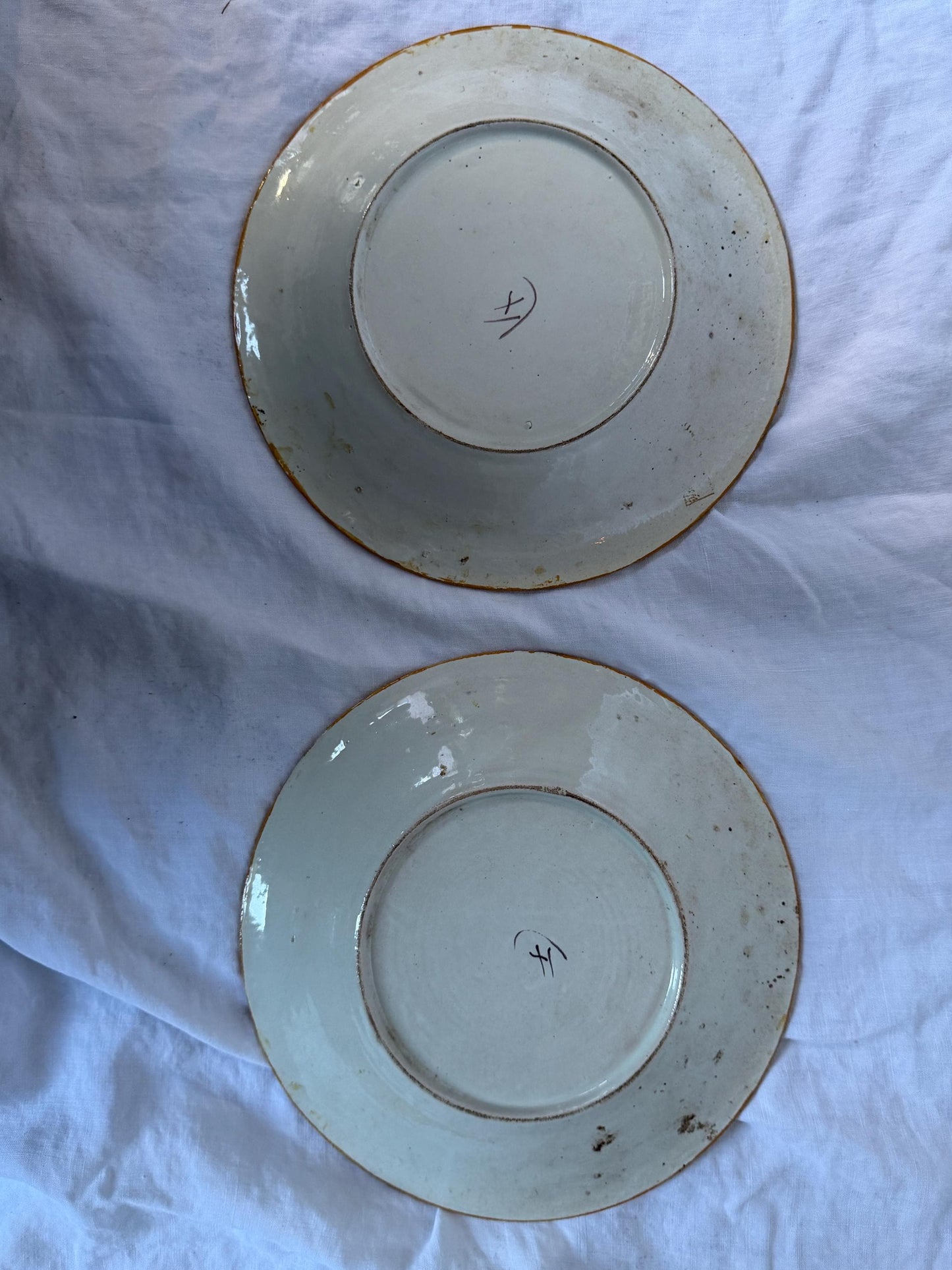 Antique pair of  Delft polychrome peacock Plates,  dutch pottery ,  Handpainted Decor, 18th Century (Set of 2) wallplates peacock