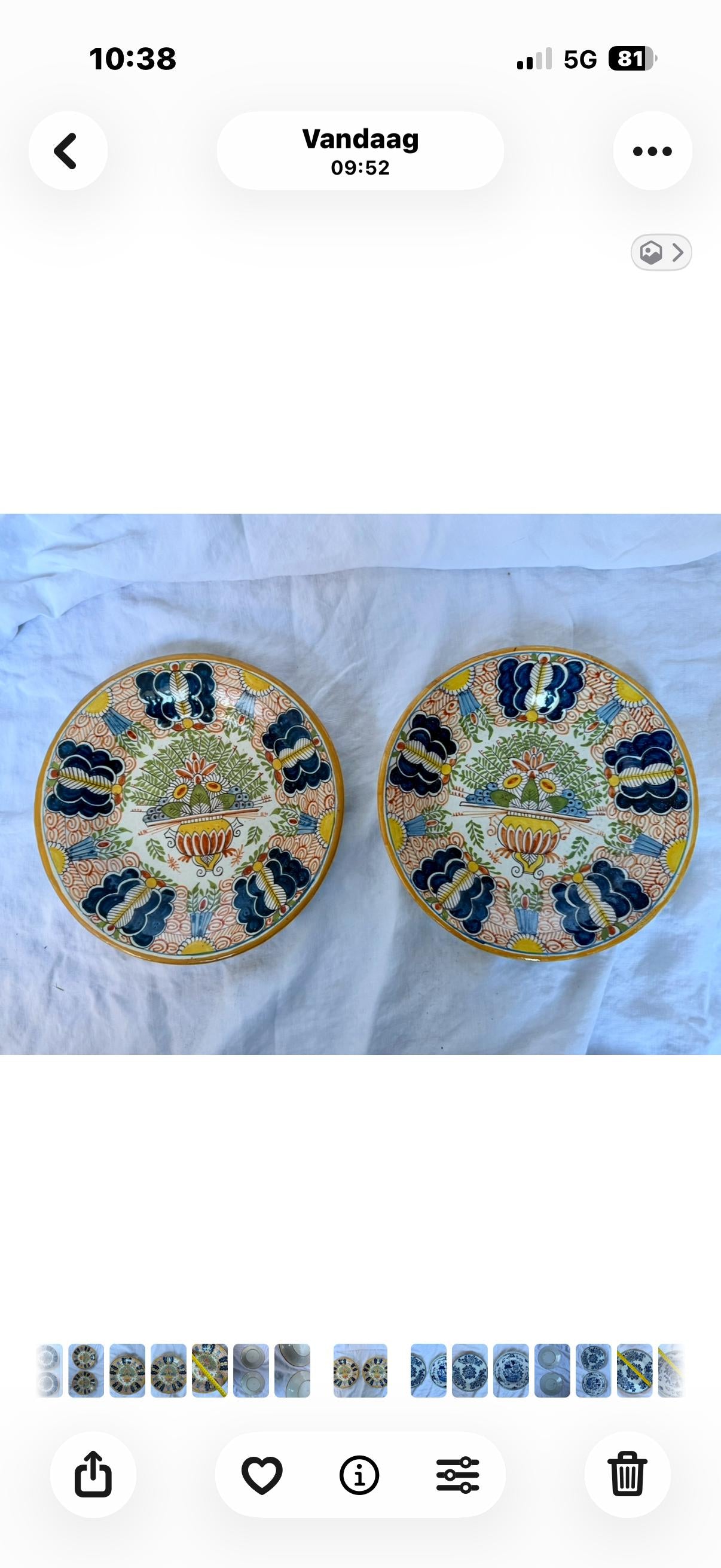 Antique pair of  Delft polychrome peacock Plates,  dutch pottery ,  Handpainted Decor, 18th Century (Set of 2) wallplates peacock