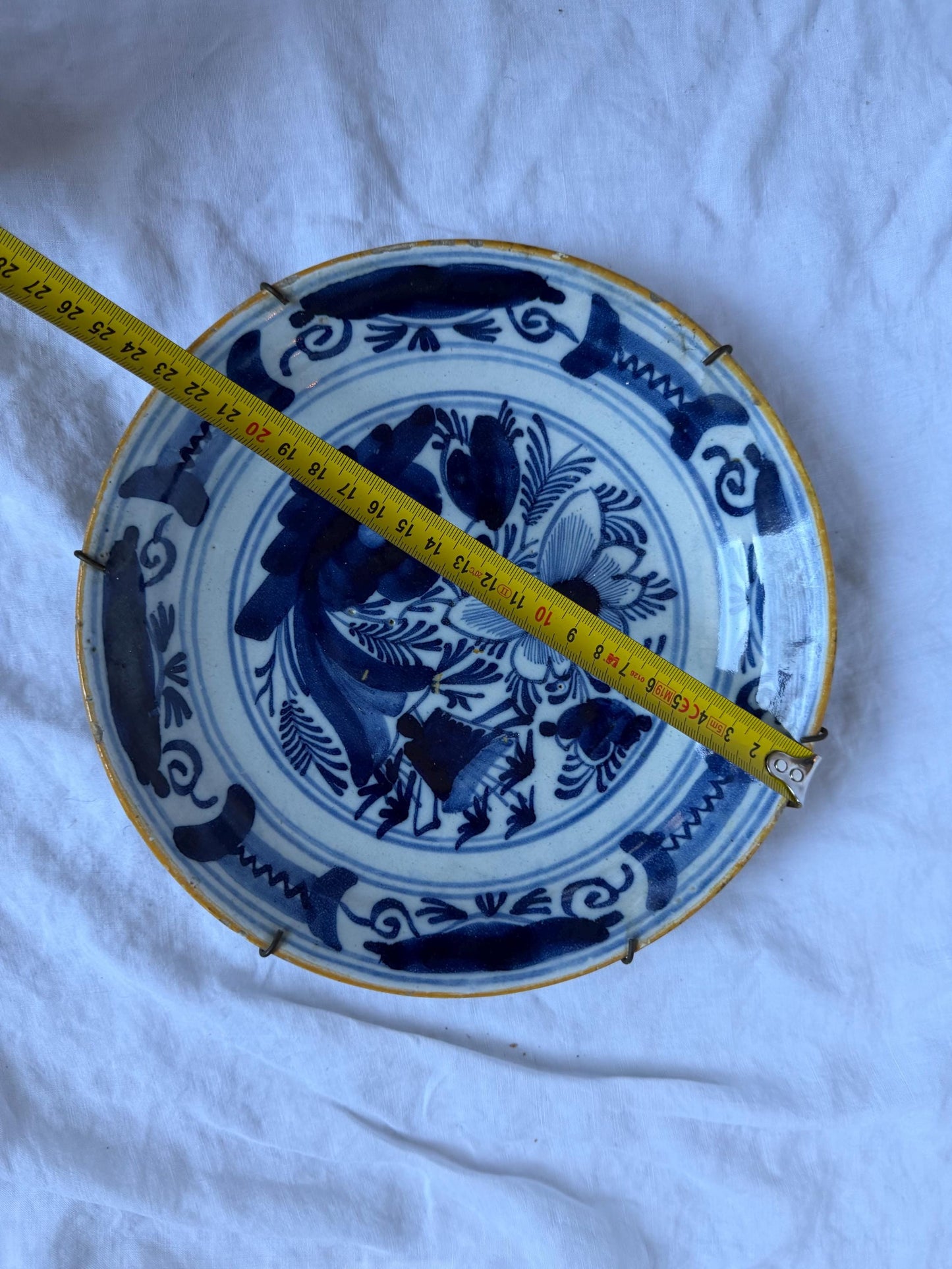 Antique Delft Plate, pottery,  18th Century Dutch Chinoiserie, Oriental flower Decor. Wall dish