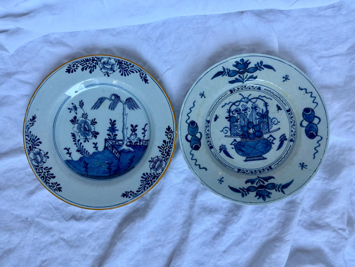 Antique Delft Plates, 18th Century Dutch Chinoiserie, Oriental Decor.