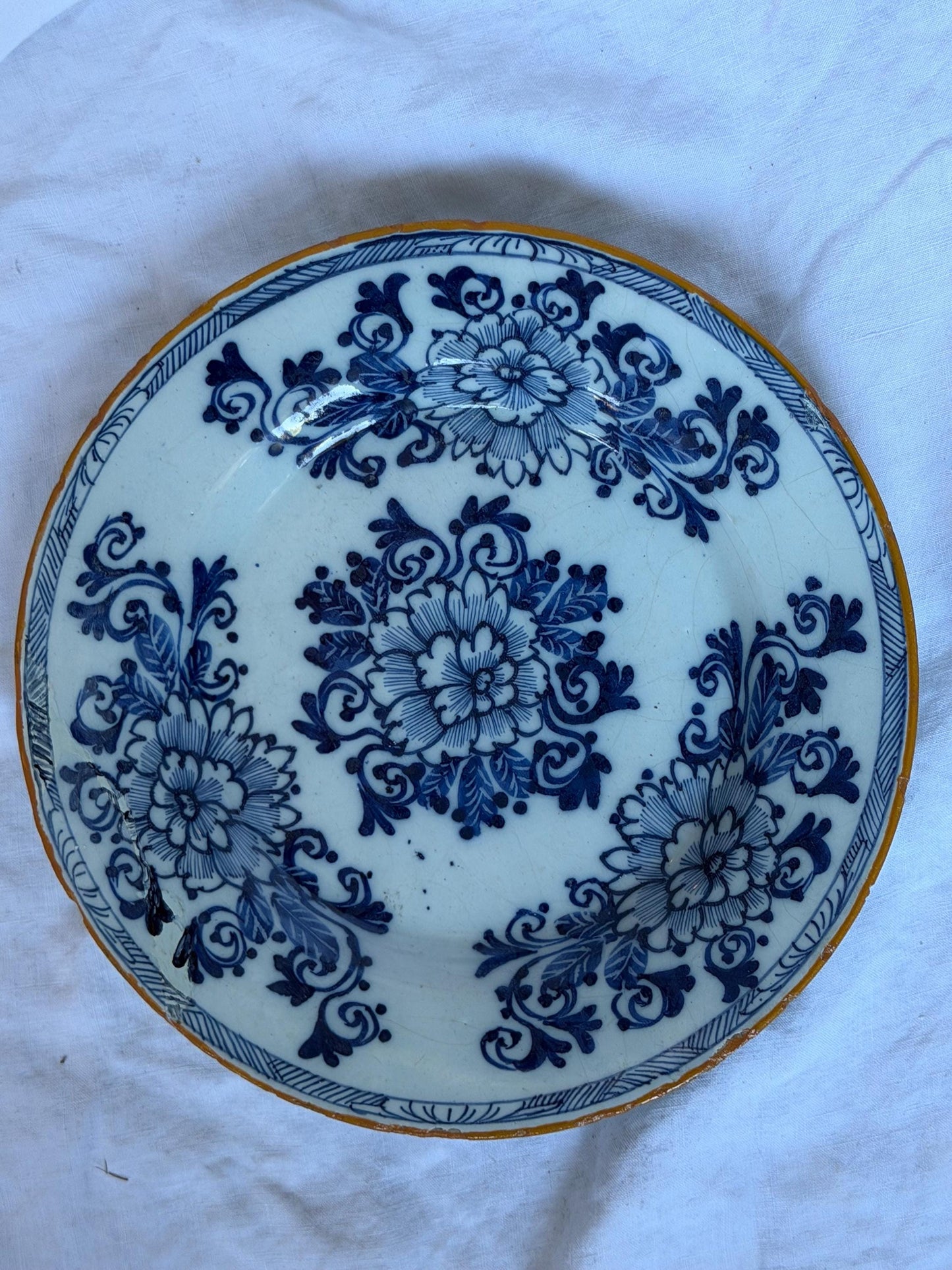 Antique Delft Plates, 18th Century Dutch flower decor