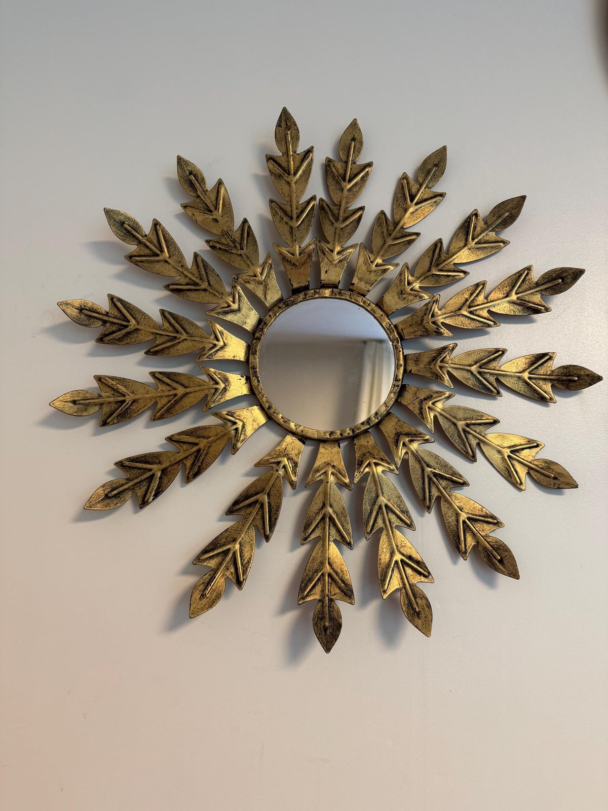 vintage X large sun mirror sunbeam sunray ,  gilt metal, d 55 cm