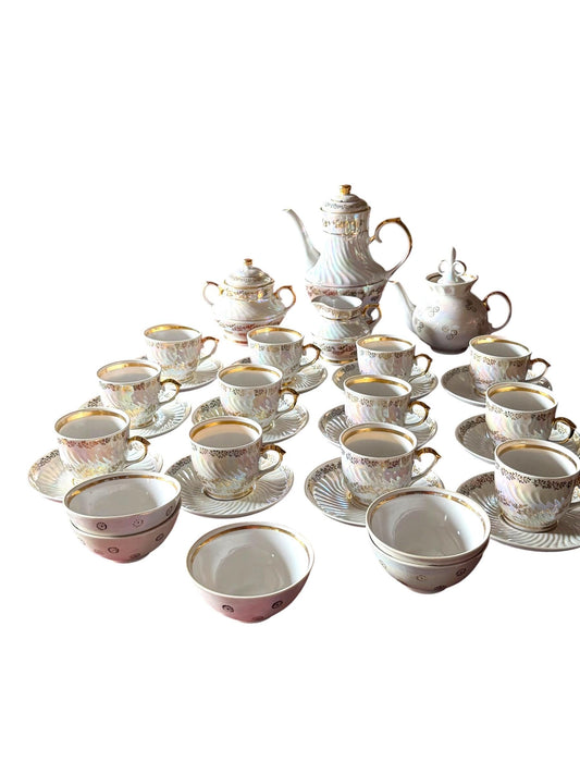 1910 - 1920s,  East Germany, Late Jugendstil Early Art Deco Iridescent Porcelain Tea Coffee Set – 36 Piece complete ddr antique service