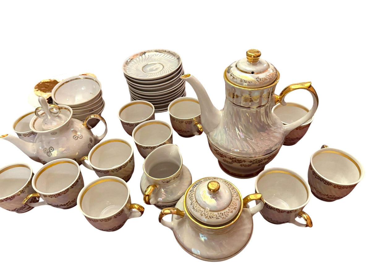 1910 - 1920s,  East Germany, Late Jugendstil Early Art Deco Iridescent Porcelain Tea Coffee Set – 36 Piece complete ddr antique service