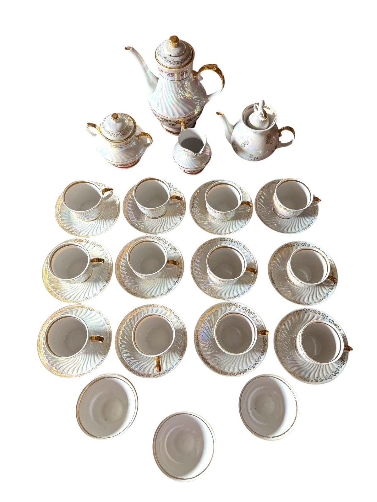 1910 - 1920s,  East Germany, Late Jugendstil Early Art Deco Iridescent Porcelain Tea Coffee Set – 36 Piece complete ddr antique service