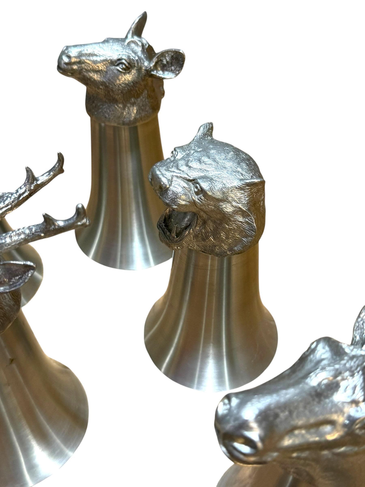 Italian Vintage Animal Head Hunting Cups complete  Set of 8, 1970s Stirrup Cups rare