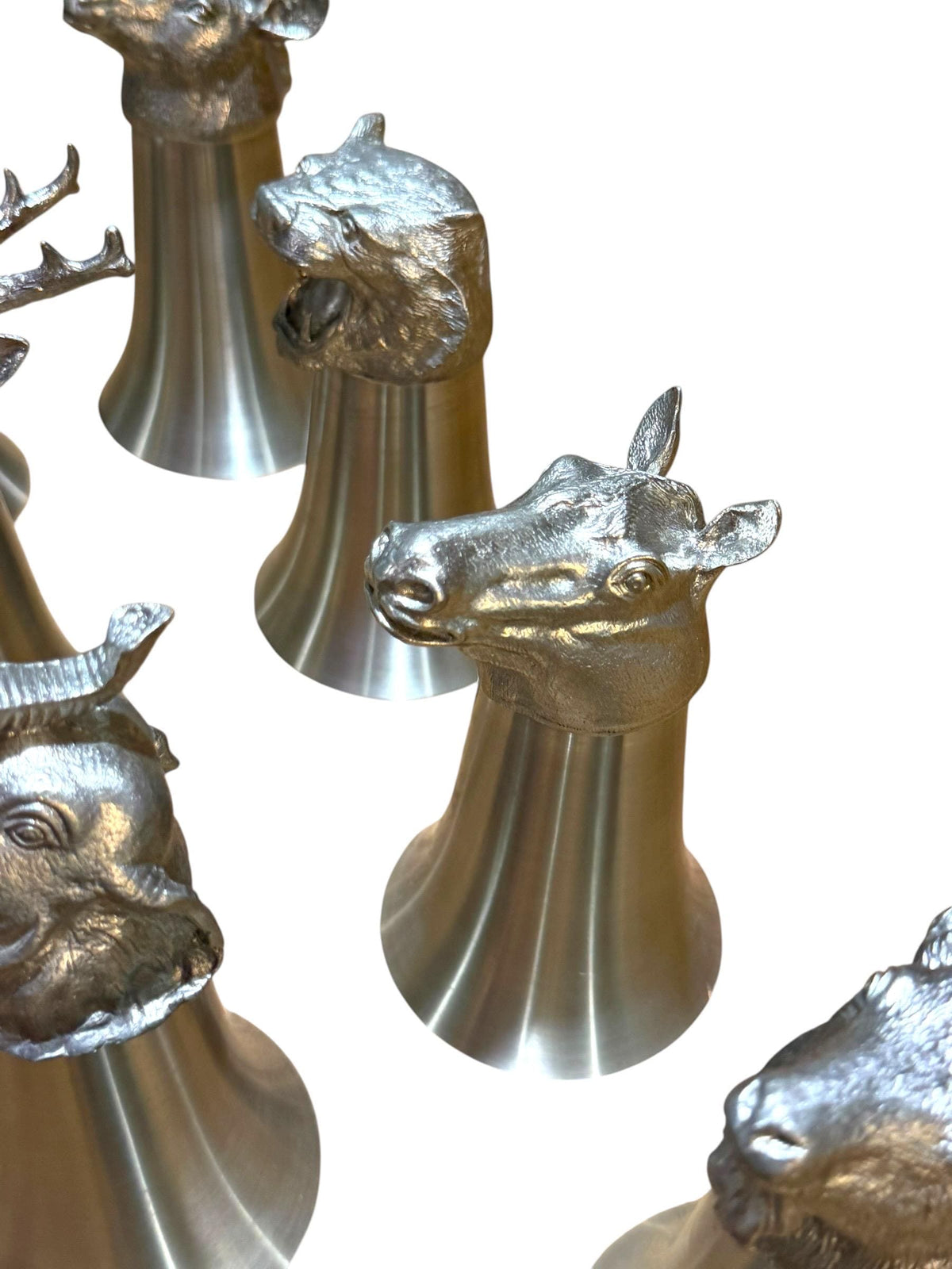 Italian Vintage Animal Head Hunting Cups complete  Set of 8, 1970s Stirrup Cups rare