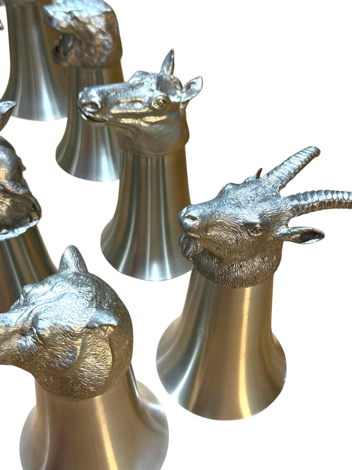 Italian Vintage Animal Head Hunting Cups complete  Set of 8, 1970s Stirrup Cups rare