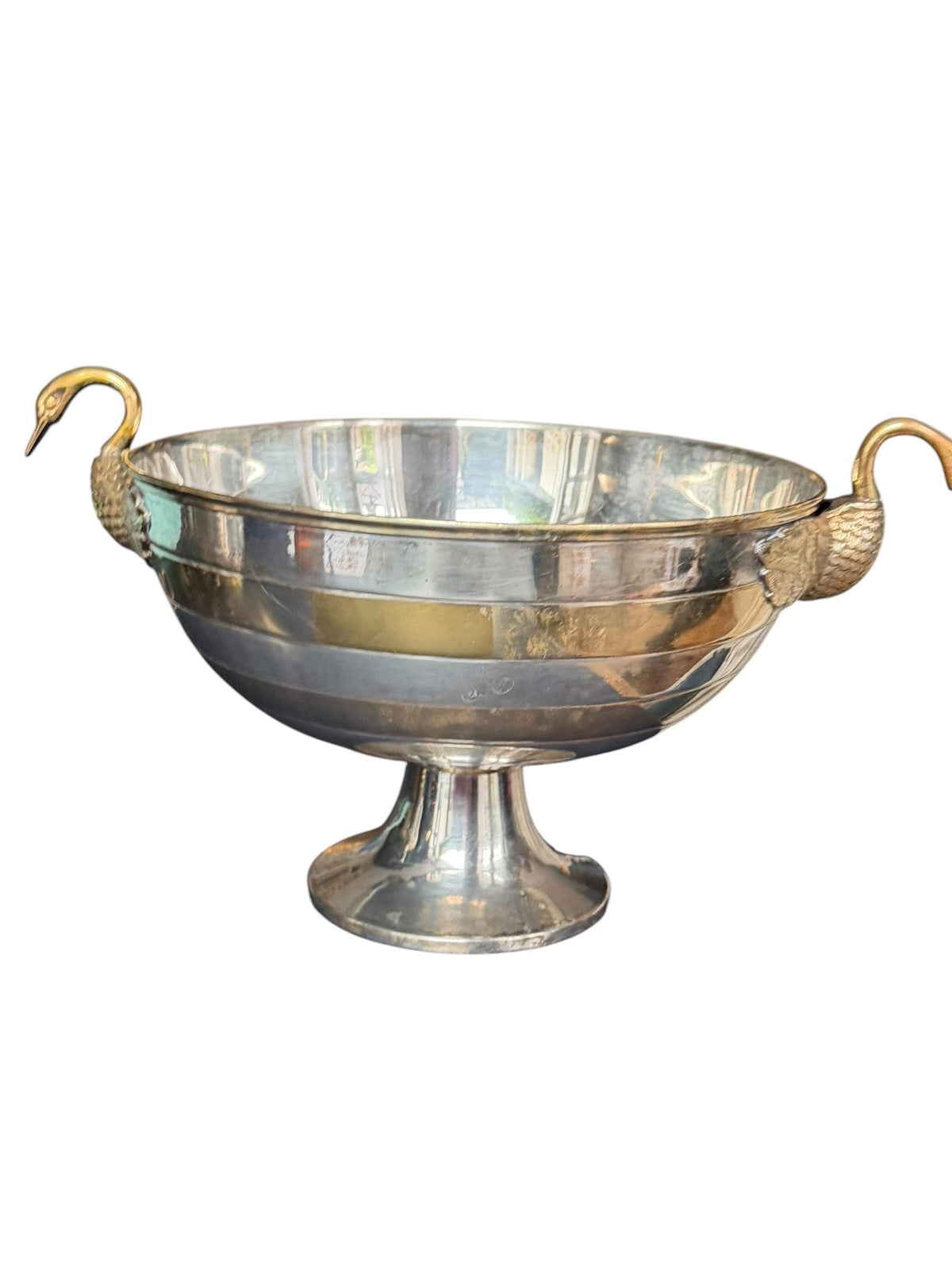 French silvered and Brass Champagne Bucket with Swan Handles - X Large Empire Style Wine Cooler – Taittinger Style  Ice – France c.1935–1940