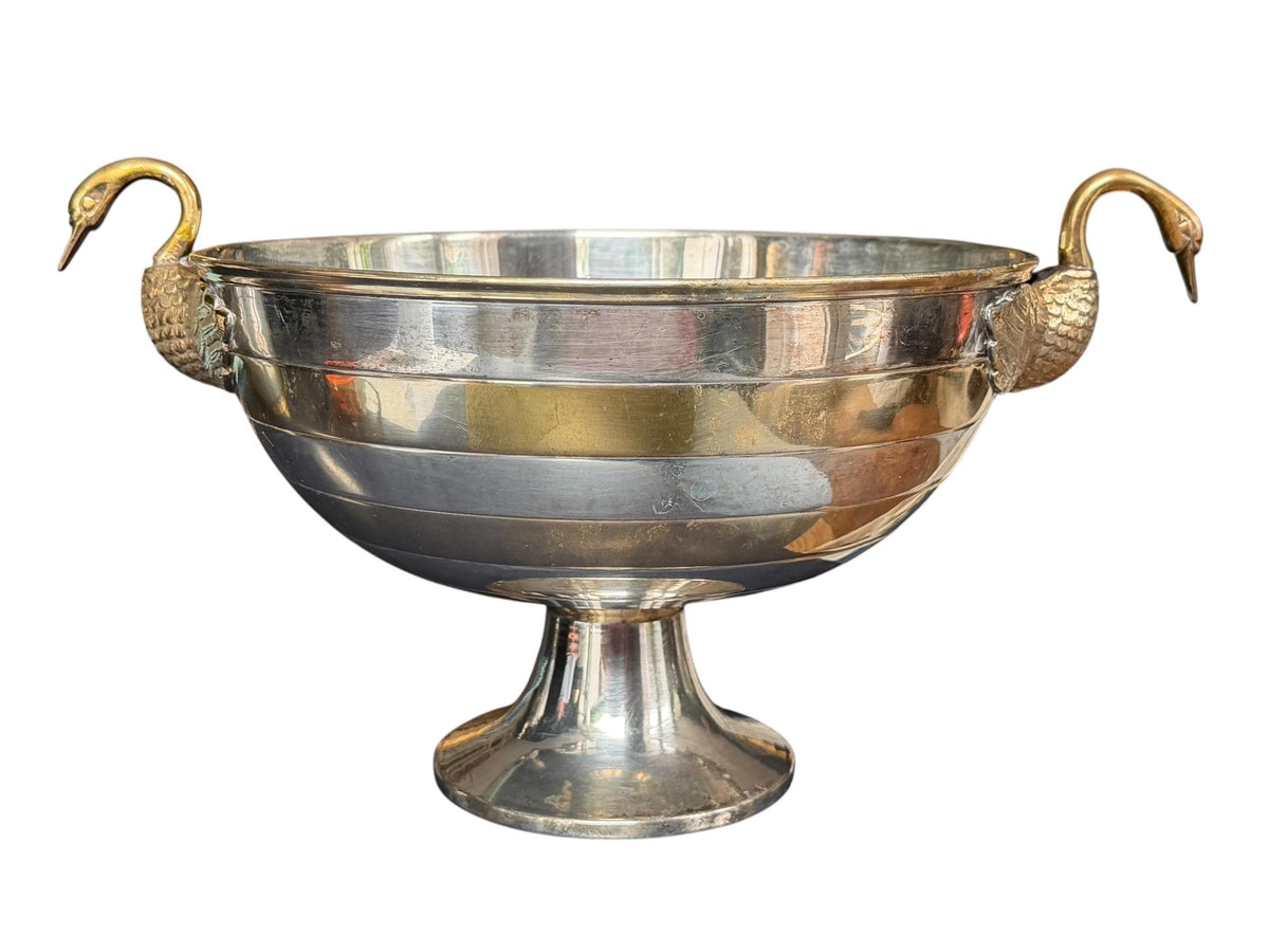 French silvered and Brass Champagne Bucket with Swan Handles - X Large Empire Style Wine Cooler – Taittinger Style  Ice – France c.1935–1940