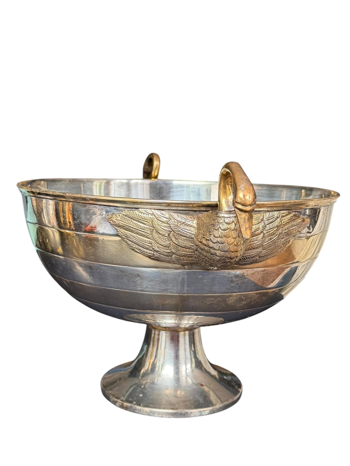 French silvered and Brass Champagne Bucket with Swan Handles - X Large Empire Style Wine Cooler – Taittinger Style  Ice – France c.1935–1940
