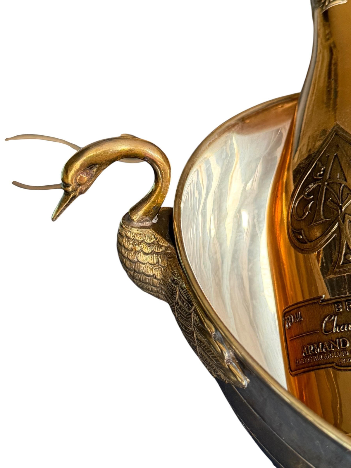 French silvered and Brass Champagne Bucket with Swan Handles - X Large Empire Style Wine Cooler – Taittinger Style  Ice – France c.1935–1940
