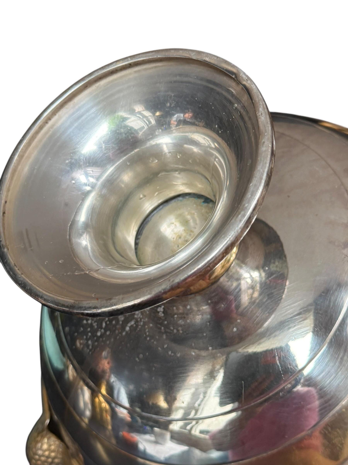 French silvered and Brass Champagne Bucket with Swan Handles - X Large Empire Style Wine Cooler – Taittinger Style  Ice – France c.1935–1940