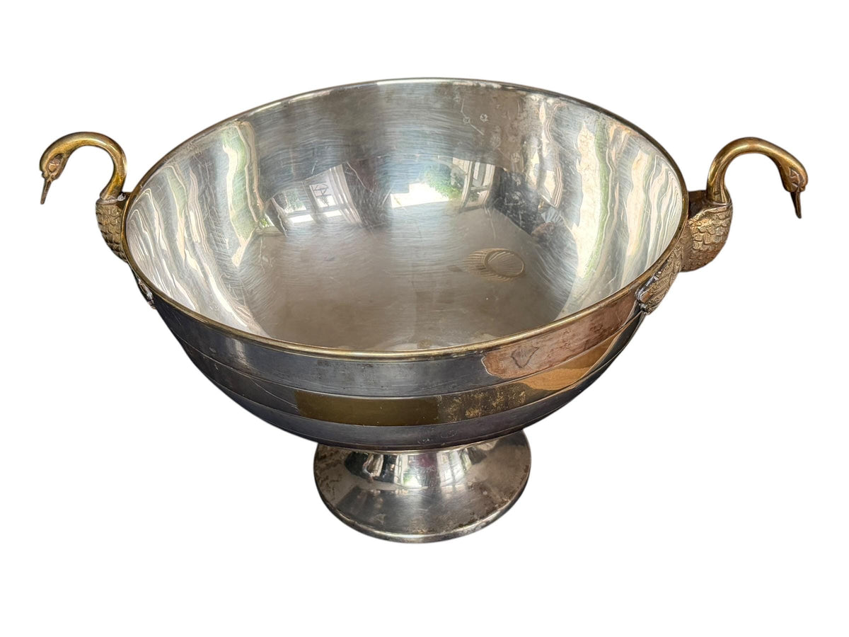 French silvered and Brass Champagne Bucket with Swan Handles - X Large Empire Style Wine Cooler – Taittinger Style  Ice – France c.1935–1940