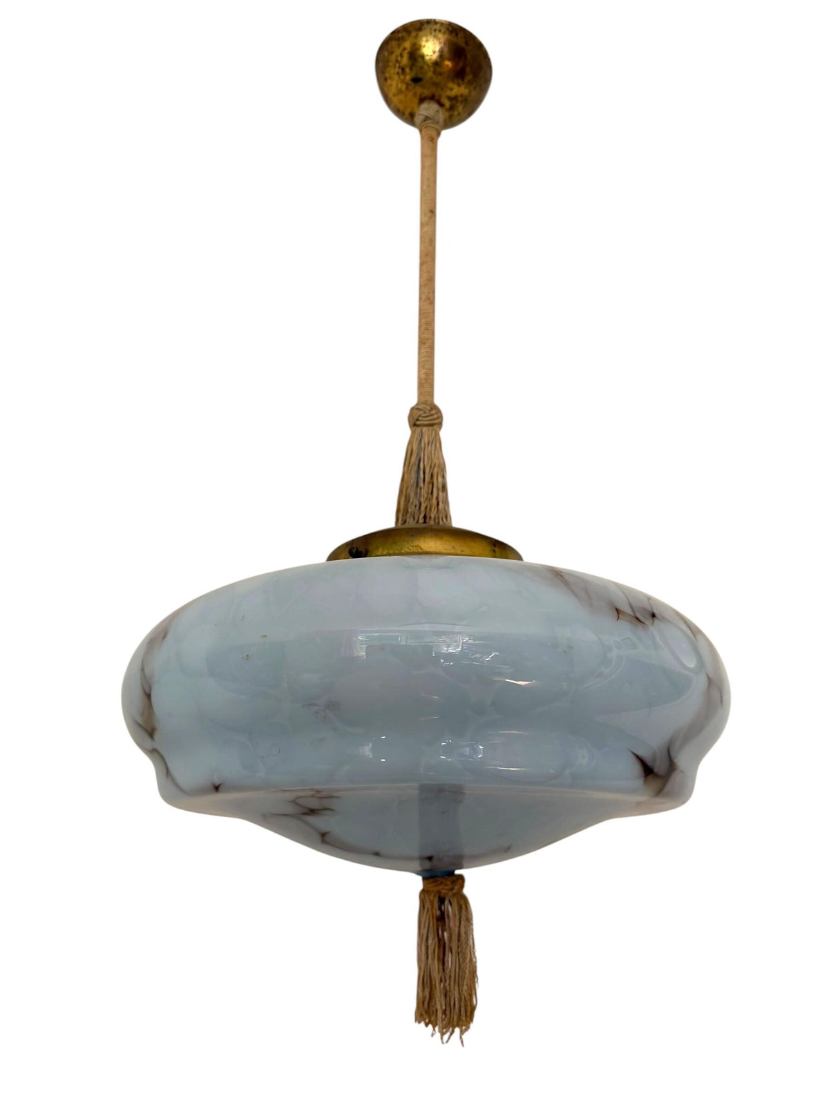Art deco pastel baby blue charleston ceiling Lamp with Opaline Glass, , c. 1920s  Ceiling lamp hanging , rod