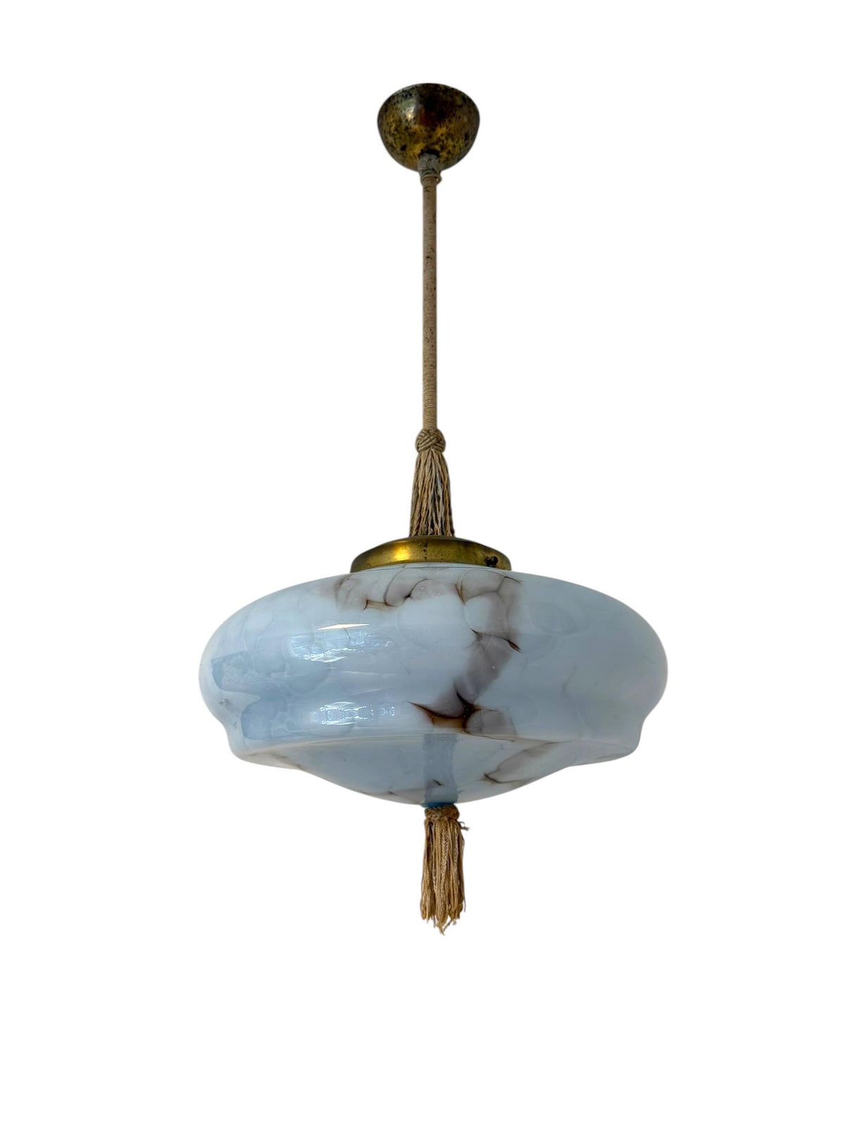 Art deco pastel baby blue charleston ceiling Lamp with Opaline Glass, , c. 1920s  Ceiling lamp hanging , rod