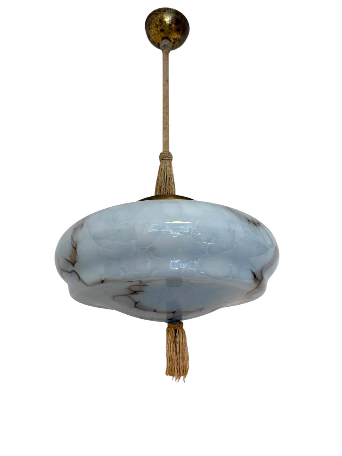 Art deco pastel baby blue charleston ceiling Lamp with Opaline Glass, , c. 1920s  Ceiling lamp hanging , rod