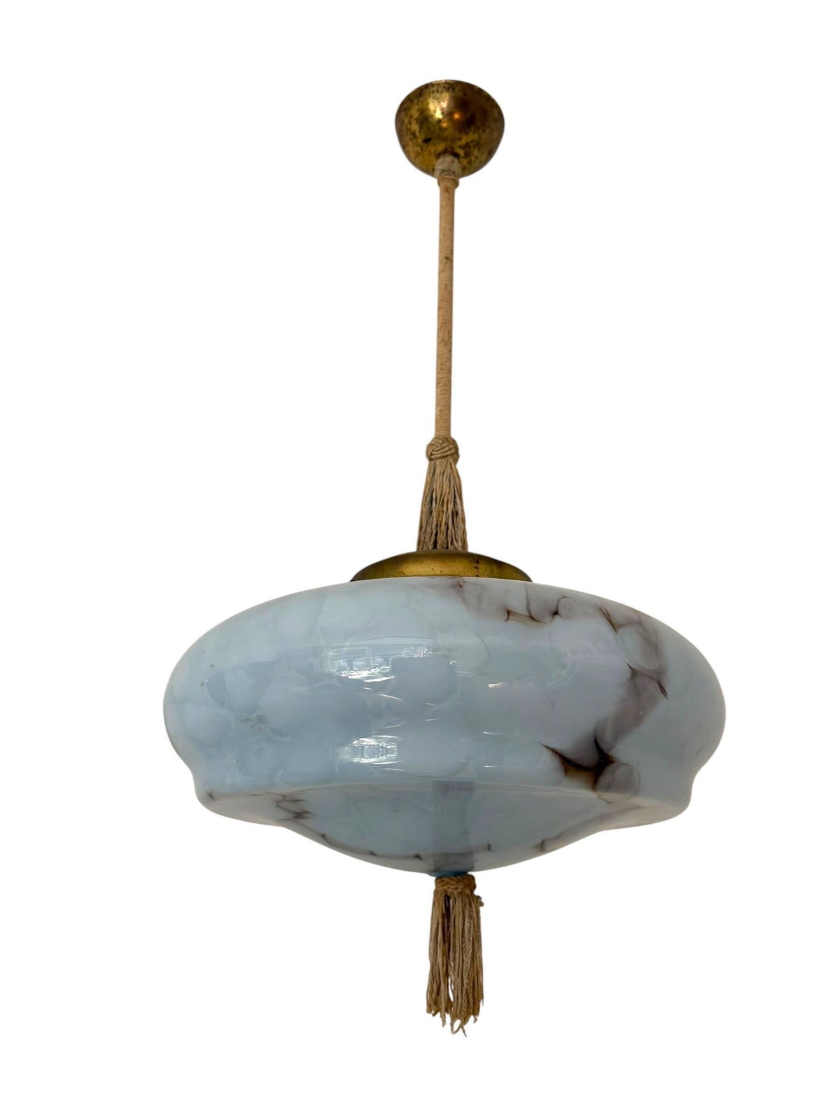 Art deco pastel baby blue charleston ceiling Lamp with Opaline Glass, , c. 1920s  Ceiling lamp hanging , rod