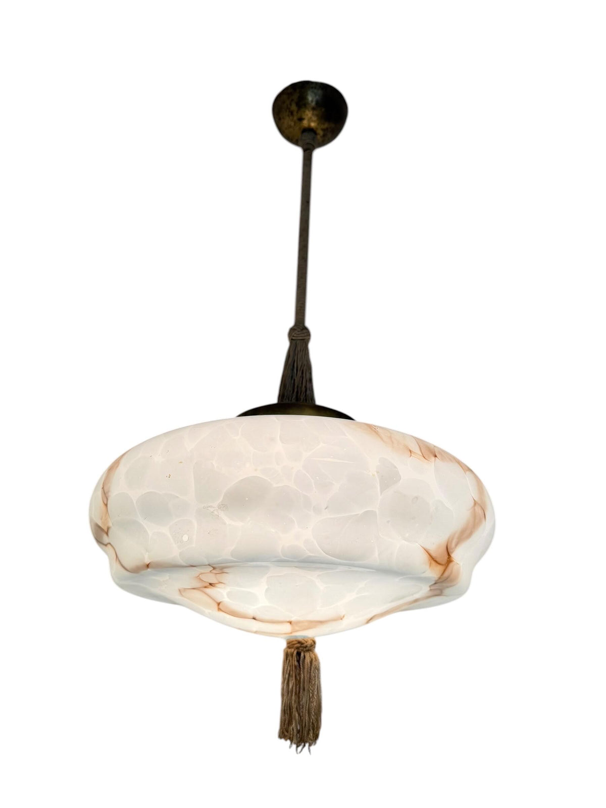 Art deco pastel baby blue charleston ceiling Lamp with Opaline Glass, , c. 1920s  Ceiling lamp hanging , rod