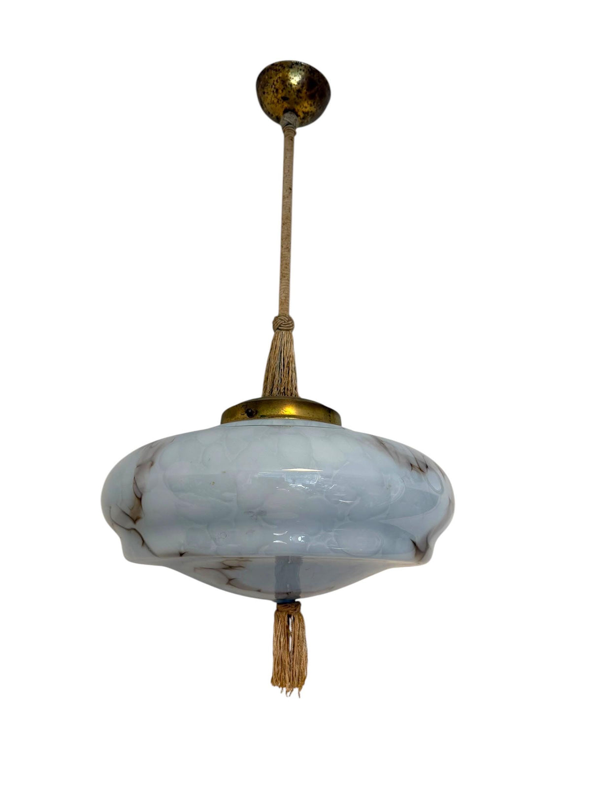 Art deco pastel baby blue charleston ceiling Lamp with Opaline Glass, , c. 1920s  Ceiling lamp hanging , rod