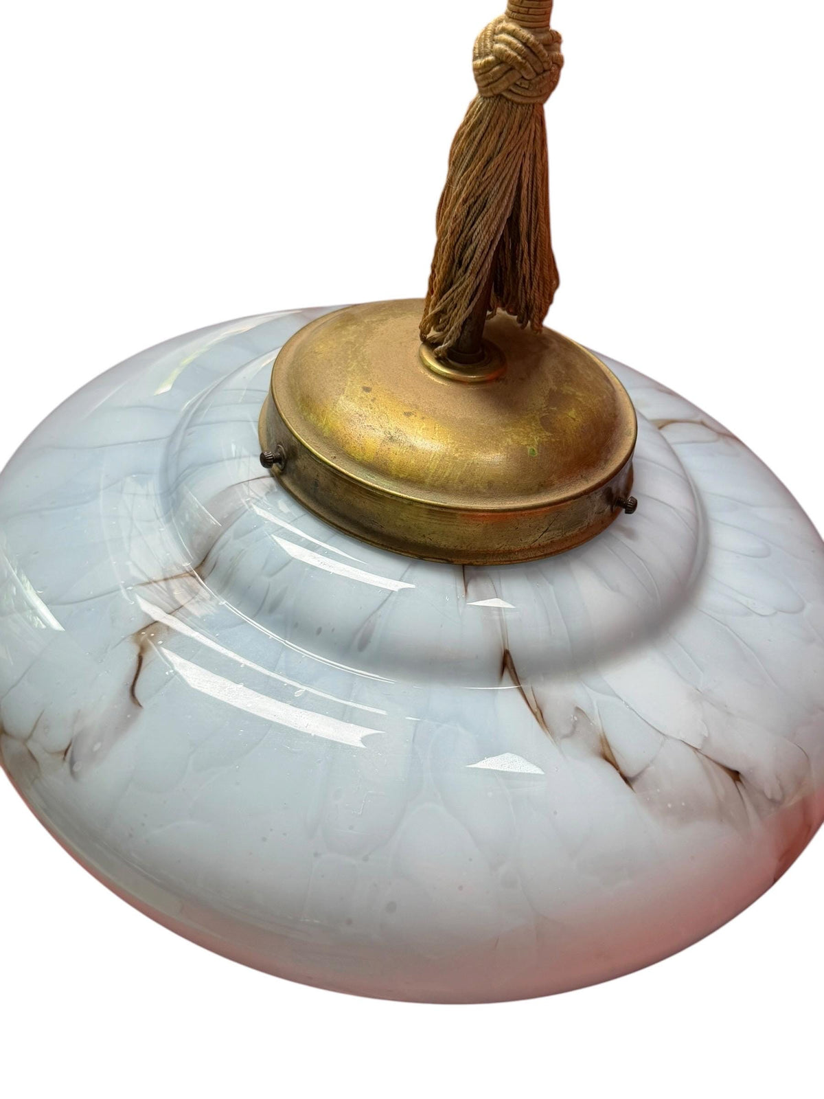 Art deco pastel baby blue charleston ceiling Lamp with Opaline Glass, , c. 1920s  Ceiling lamp hanging , rod