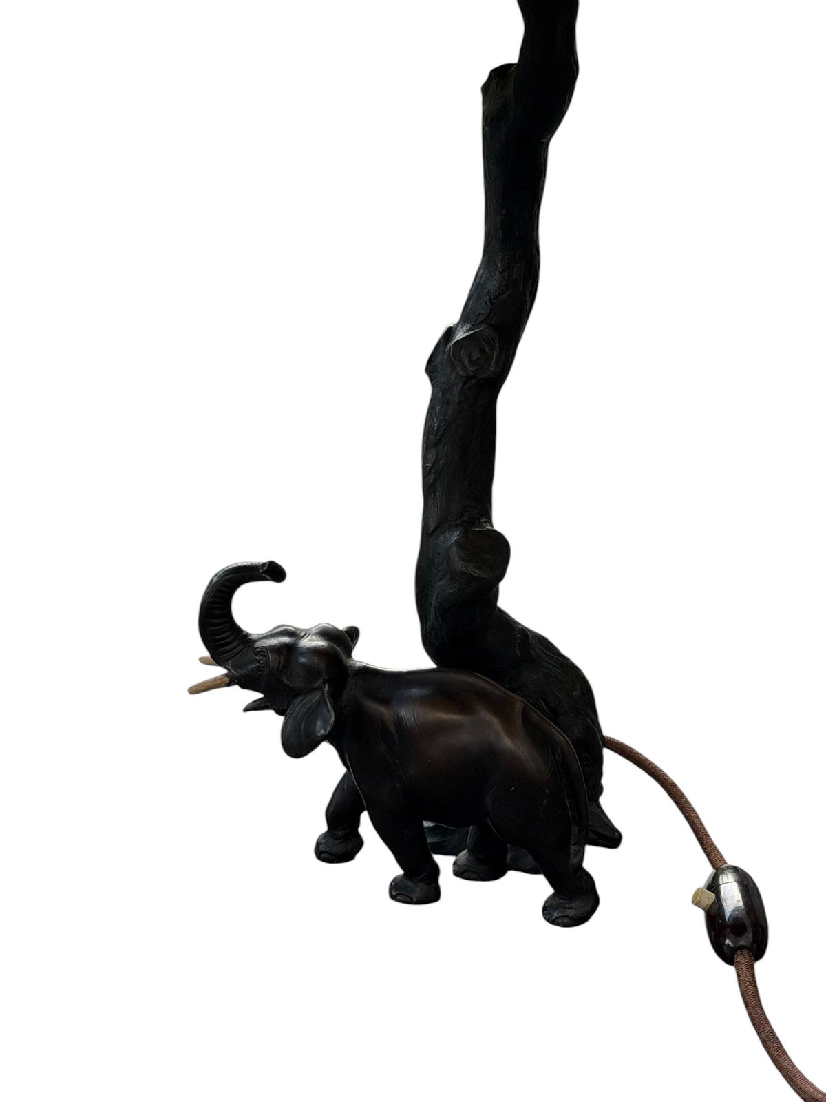 Antique schwarzwald Bronzed Metal Elephant Table Lamp, Black Forest, Germany, circa 1930, with Parchment Shade, Country House Decor