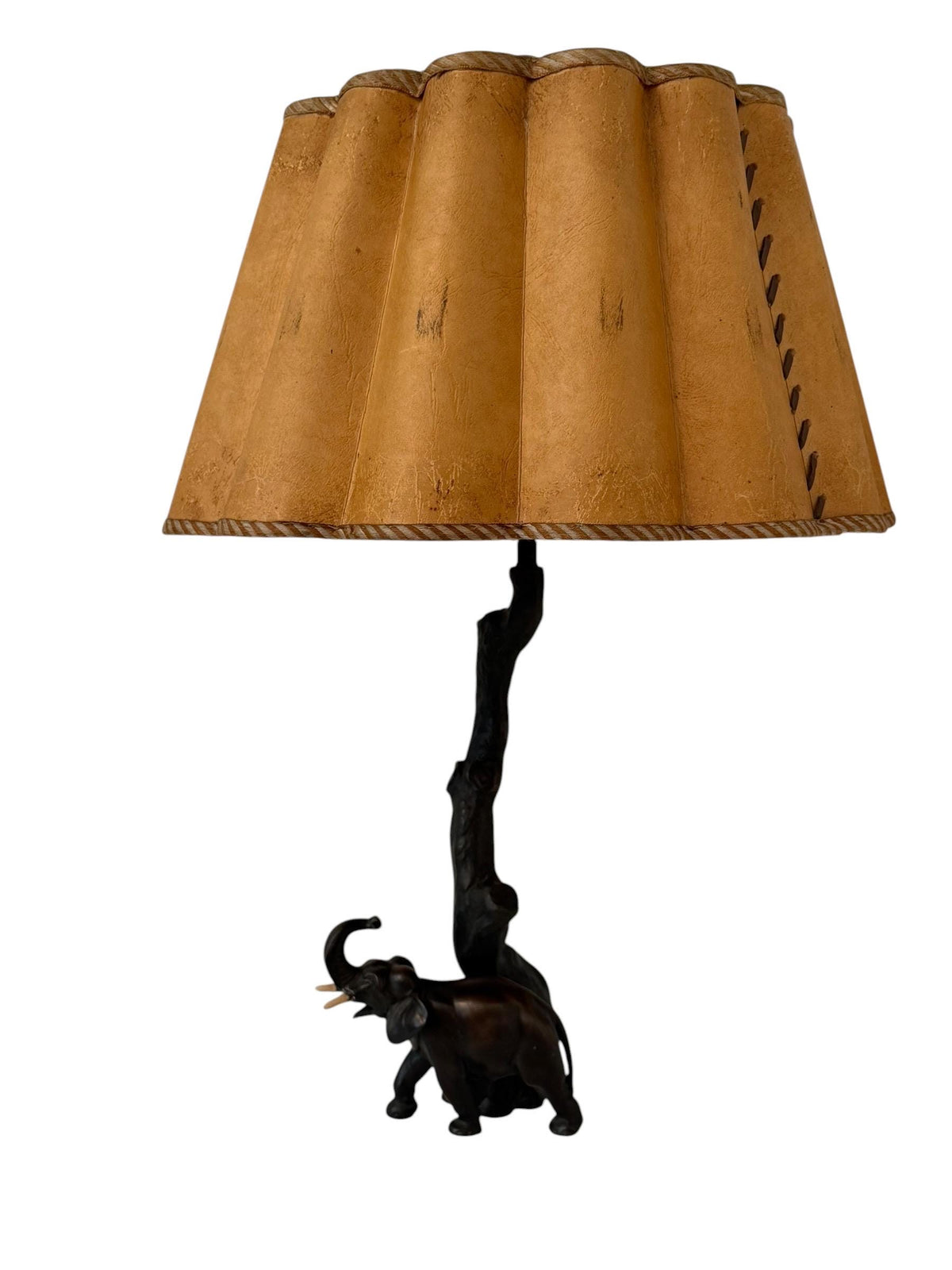 Antique schwarzwald Bronzed Metal Elephant Table Lamp, Black Forest, Germany, circa 1930, with Parchment Shade, Country House Decor