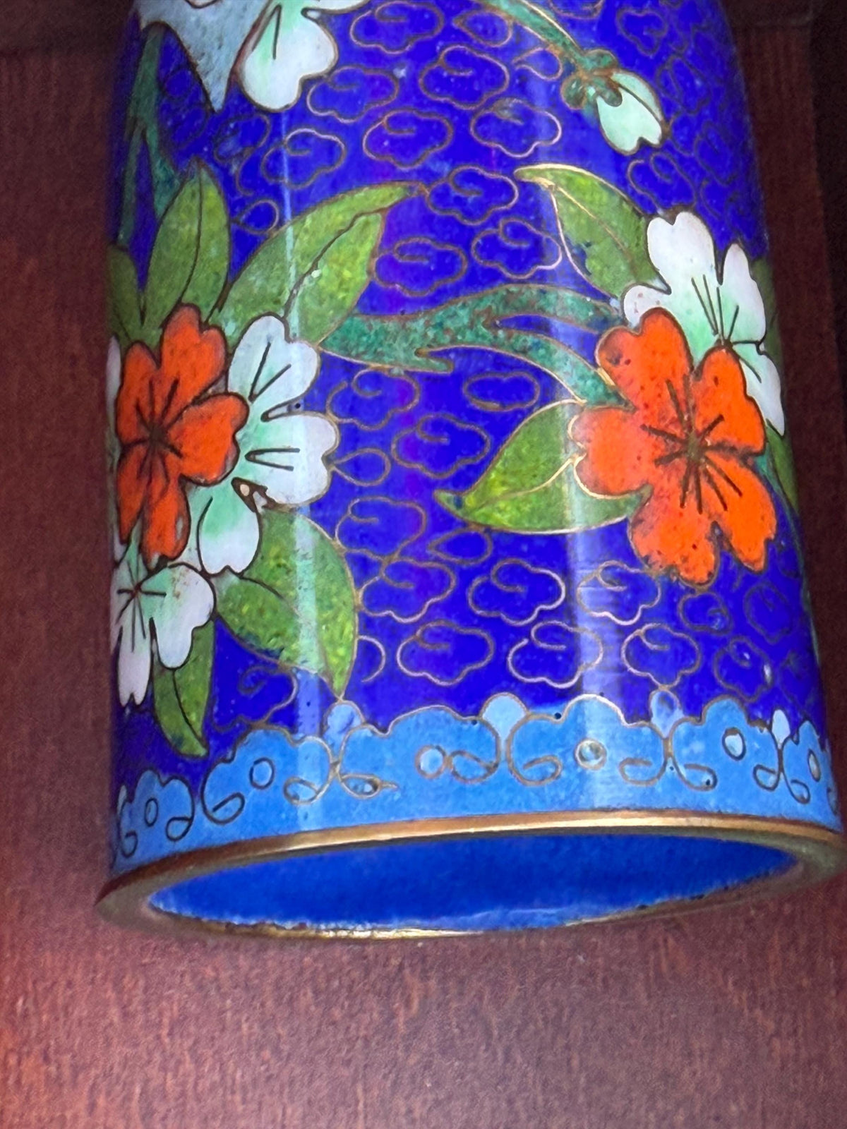 Set of 12 Vintage Cloisonné Enamel Cups in Wooden Display Cabinet chinese tea ritual