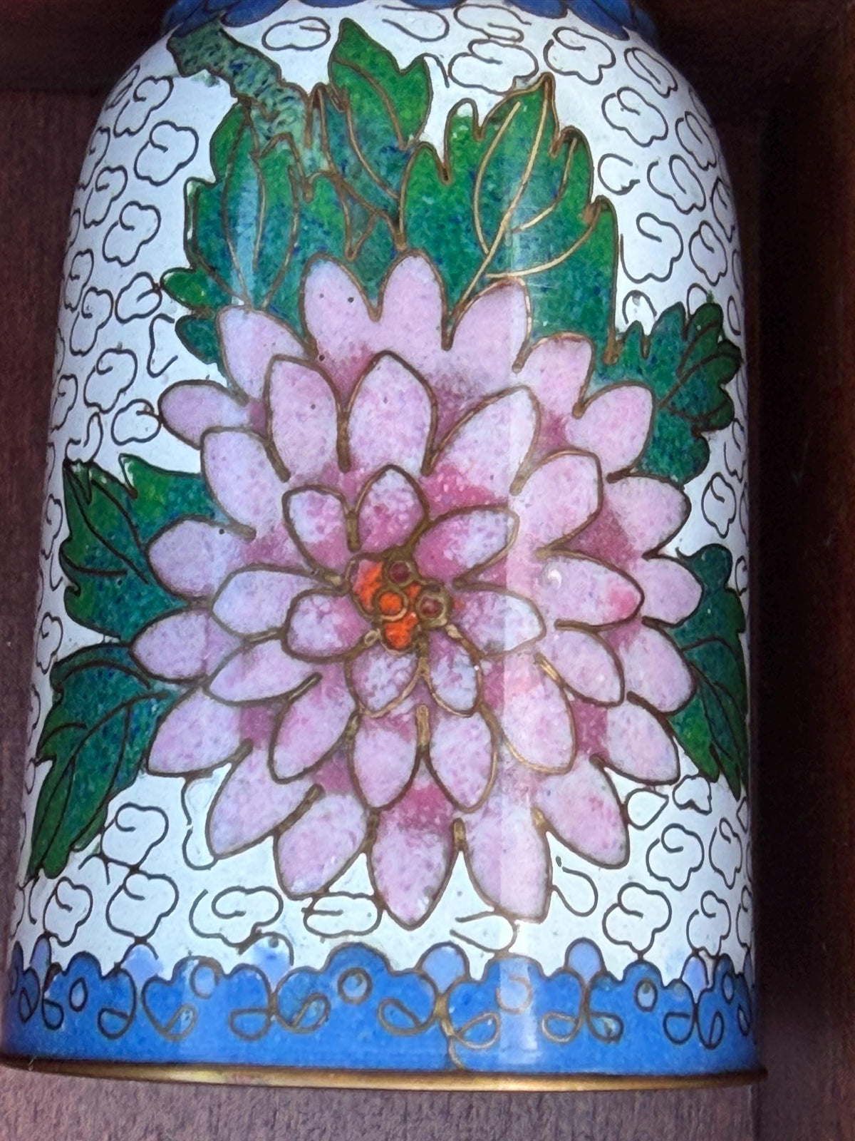 Set of 12 Vintage Cloisonné Enamel Cups in Wooden Display Cabinet chinese tea ritual