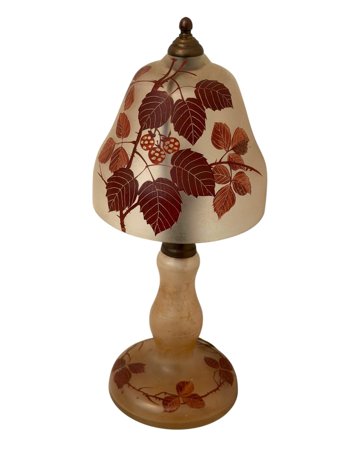 Art Deco romantic Cameo Glass Table Lamp with Blackberry Decoration, circa 1920–1930