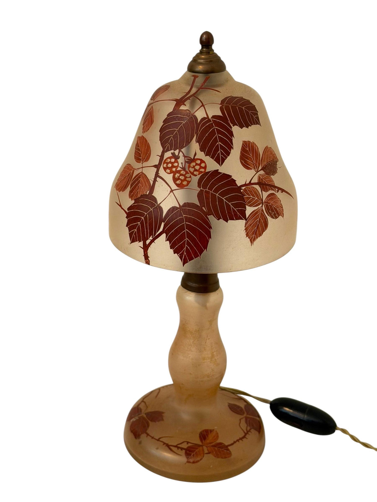Art Deco romantic Cameo Glass Table Lamp with Blackberry Decoration, circa 1920–1930