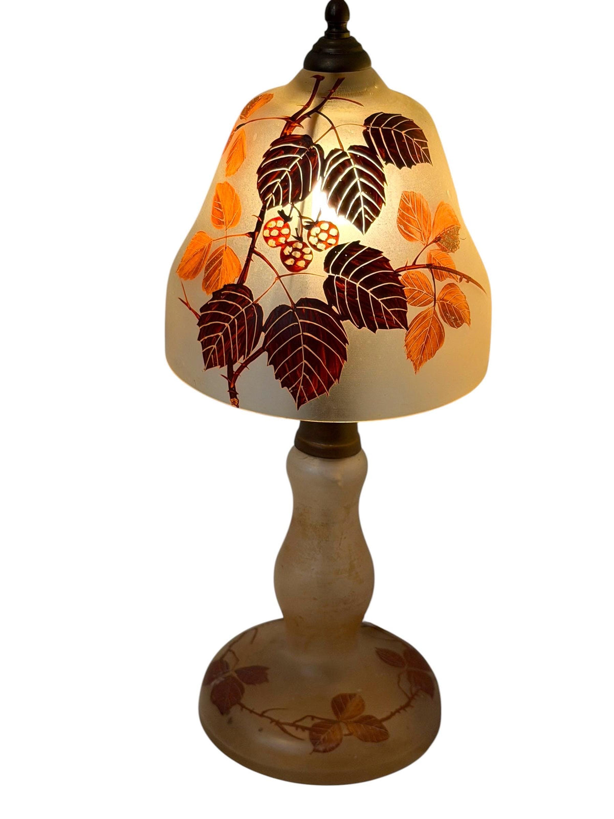 Art Deco romantic Cameo Glass Table Lamp with Blackberry Decoration, circa 1920–1930