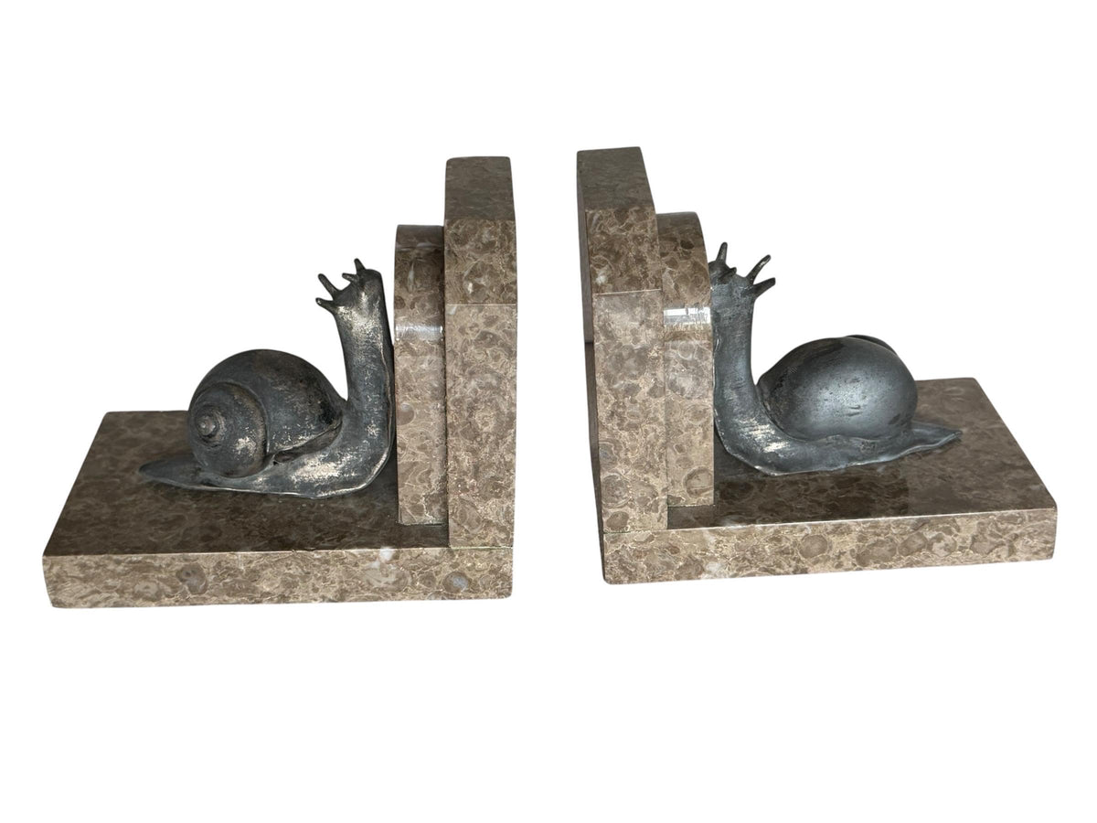 Art Deco Bronze snail Bookends, Marble, Ribeauville, France ca 1920 - 1920