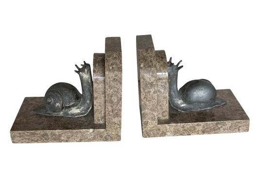 Art Deco Bronze snail Bookends, Marble, Ribeauville, France ca 1920 - 1920