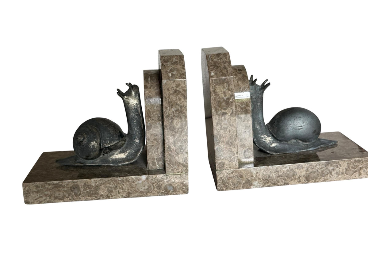 Art Deco Bronze snail Bookends, Marble, Ribeauville, France ca 1920 - 1920