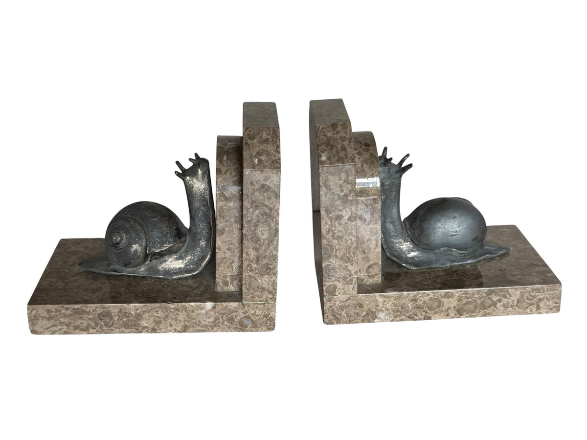 Art Deco Bronze snail Bookends, Marble, Ribeauville, France ca 1920 - 1920
