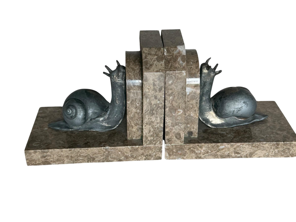 Art Deco Bronze snail Bookends, Marble, Ribeauville, France ca 1920 - 1920