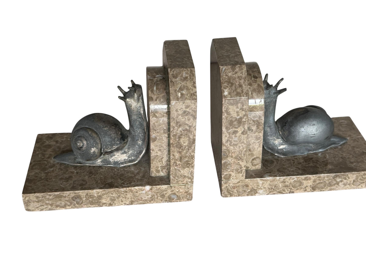 Art Deco Bronze snail Bookends, Marble, Ribeauville, France ca 1920 - 1920