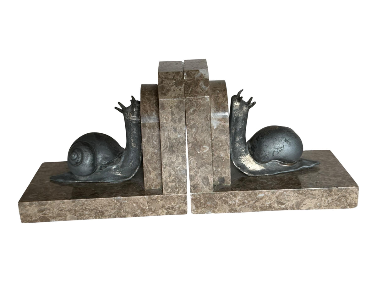 Art Deco Bronze snail Bookends, Marble, Ribeauville, France ca 1920 - 1920