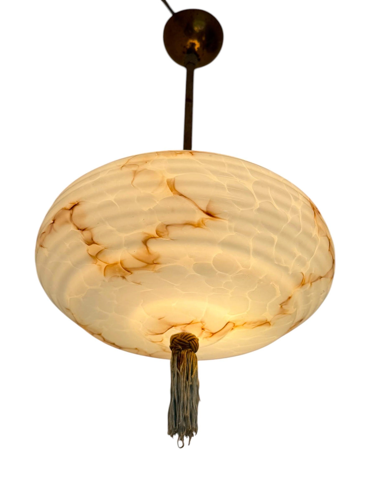 Art deco pastel baby blue charleston ceiling Lamp with Opaline Glass, , c. 1920s  Ceiling lamp hanging , rod