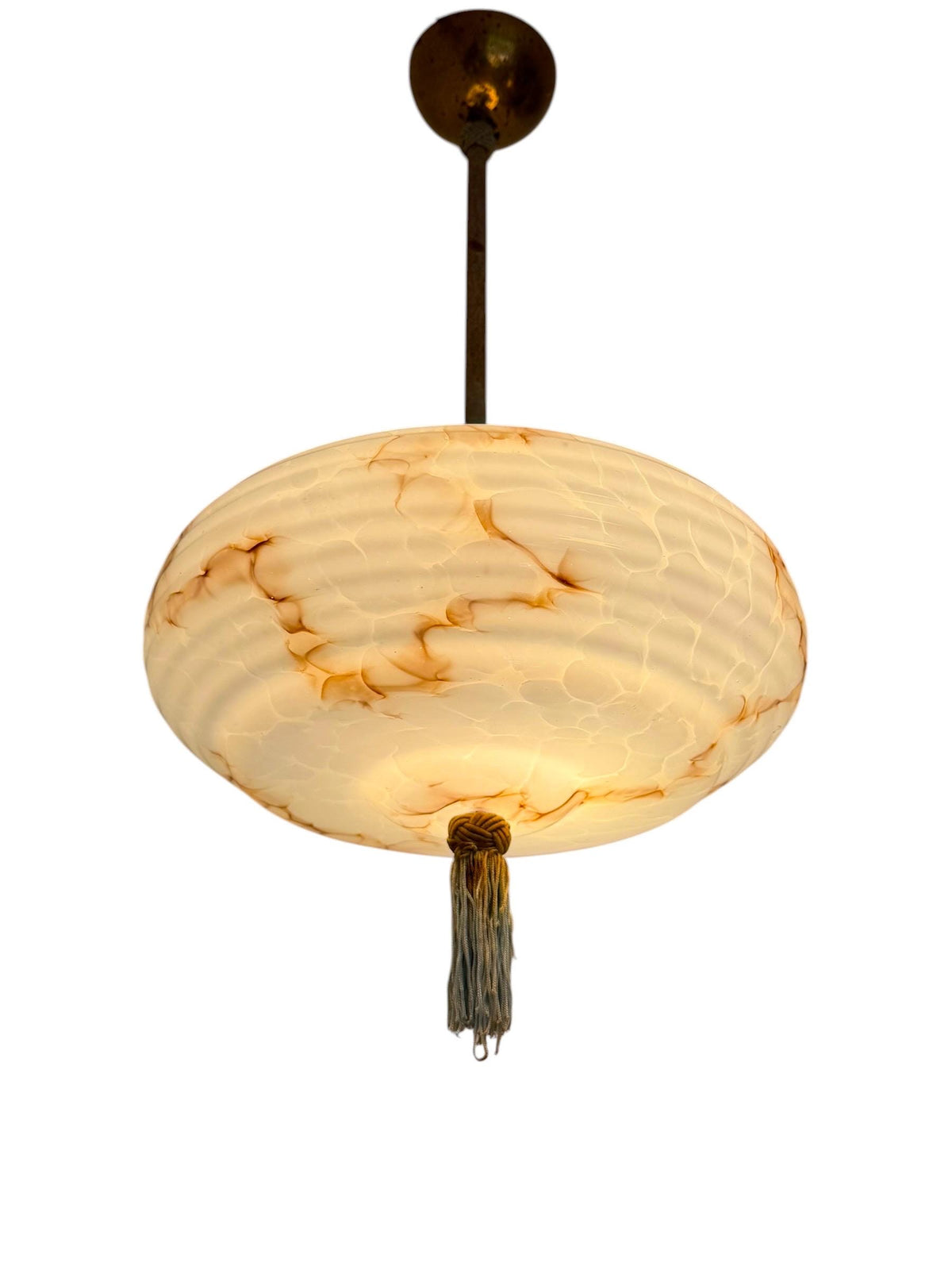 Art deco pastel baby blue charleston ceiling Lamp with Opaline Glass, , c. 1920s  Ceiling lamp hanging , rod