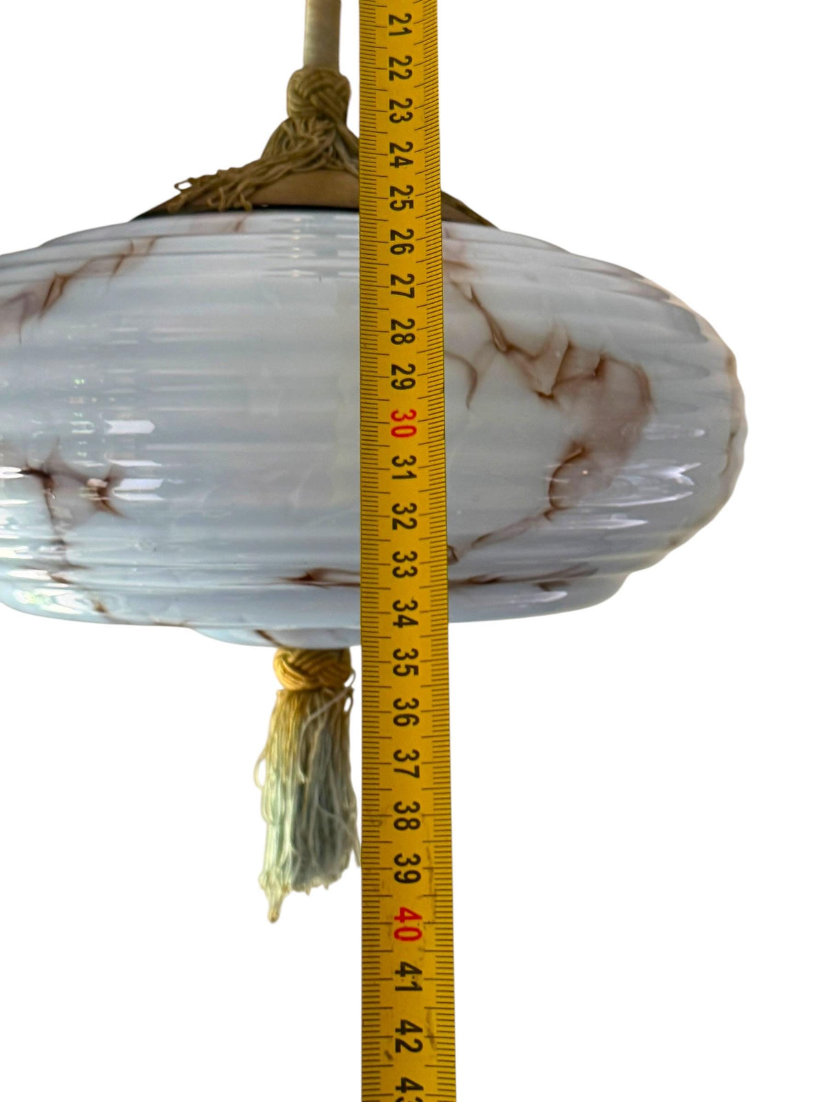 Art deco pastel baby blue charleston ceiling Lamp with Opaline Glass, , c. 1920s  Ceiling lamp hanging , rod