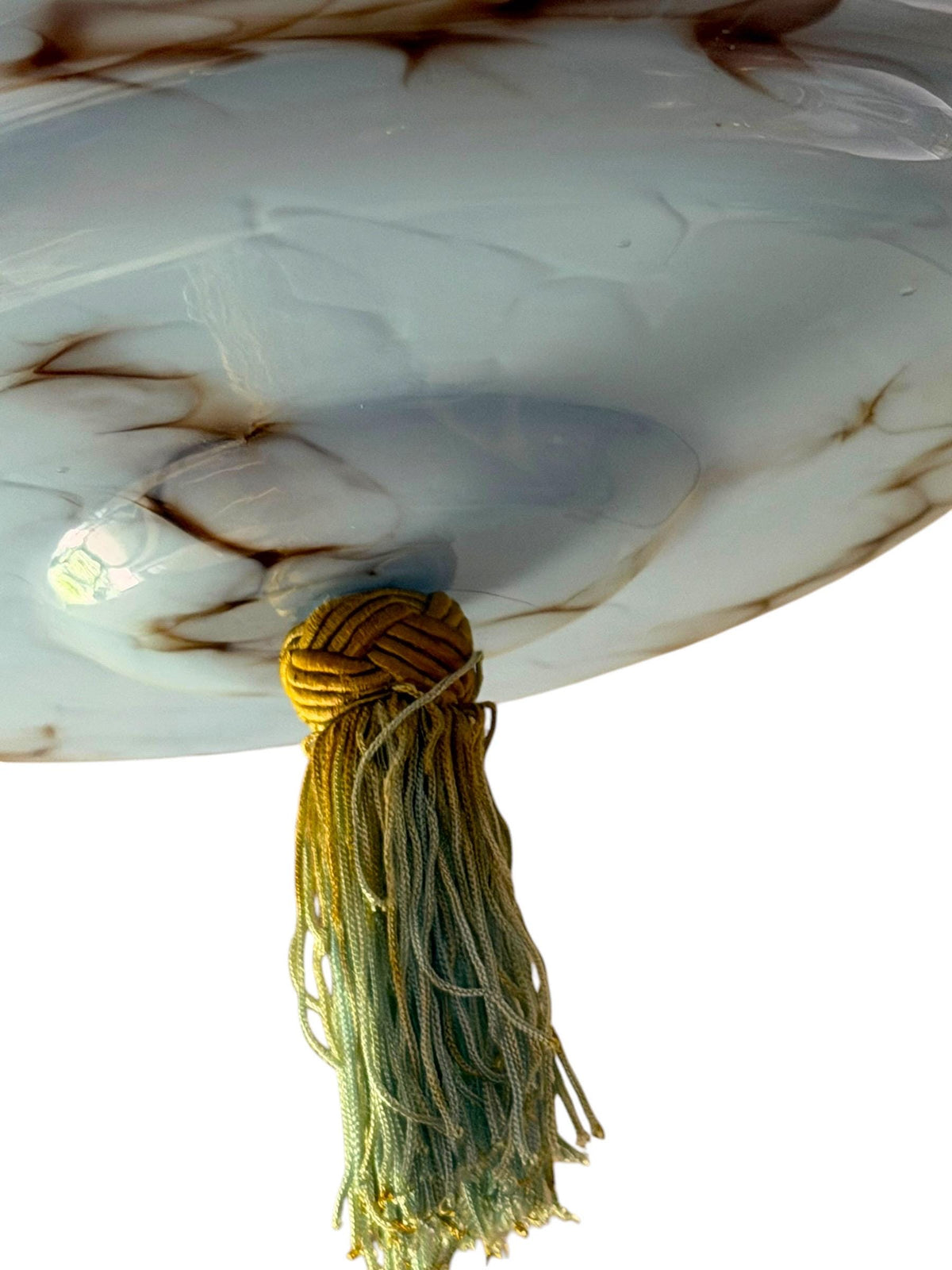 Art deco pastel baby blue charleston ceiling Lamp with Opaline Glass, , c. 1920s  Ceiling lamp hanging , rod
