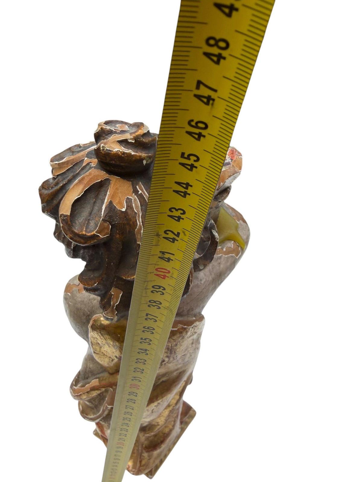 18th Century South German Baroque Polychrome and Giltwood Putto Candle Holder with Iron Candle Spike