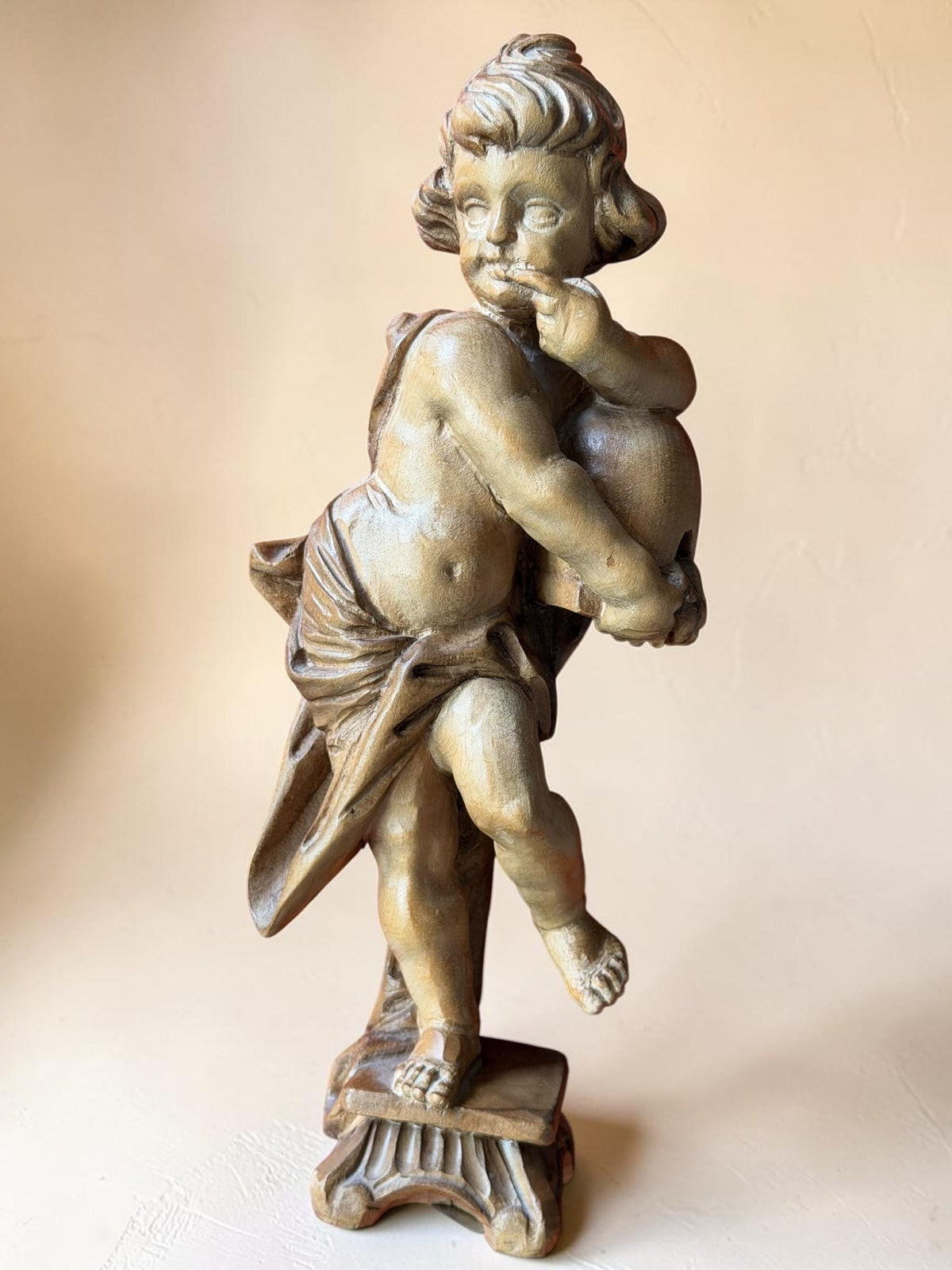 19 th bavarian Putto figure antique lovely handcarved wood angel