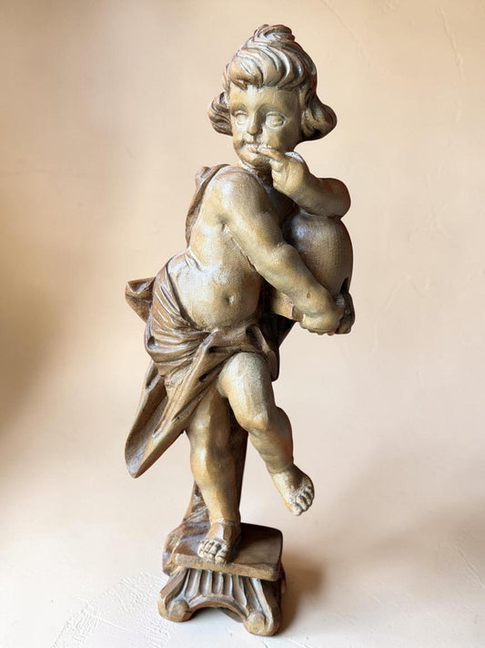 19 th bavarian Putto figure antique lovely handcarved wood angel