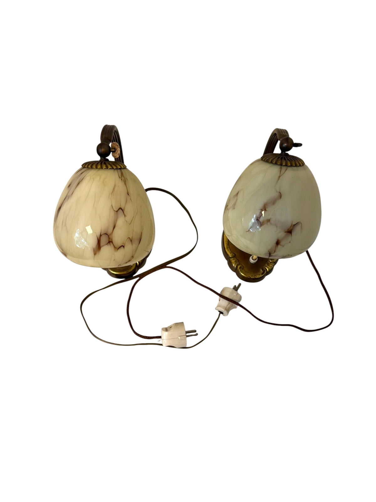 Set of deco  brass Bedside Lamps, 1930s opalin Glass Table Lamp ausema lights antique pair