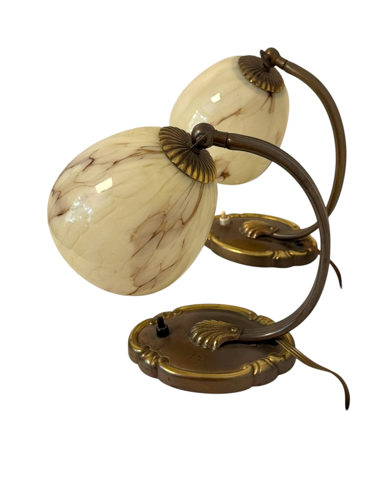 Set of deco  brass Bedside Lamps, 1930s opalin Glass Table Lamp ausema lights antique pair